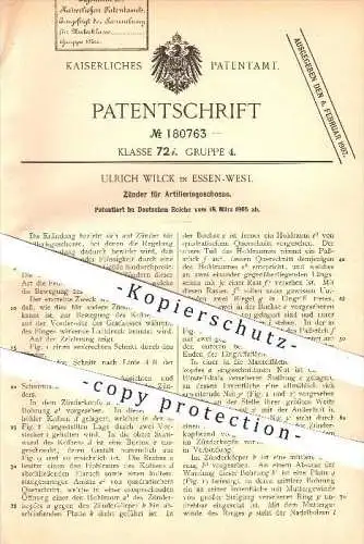 original Patent - U. Wilck , Essen , 1905 , Zünder für Artilleriegeschosse , Geschosse , Zündung , Waffen , Artillerie !