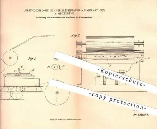 original Patent - Grethochromie Schnellpressenfabrik A. Hamm AG , Heidelberg , 1902, Farbblock in Druckmaschinen , Druck