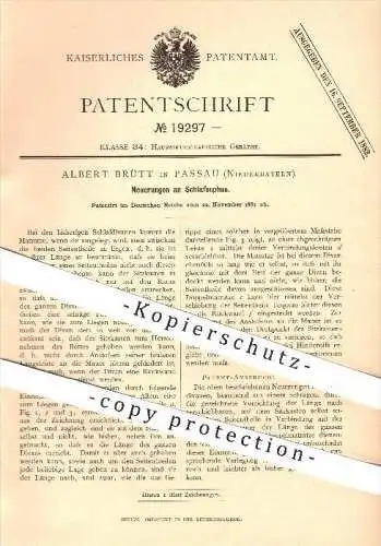 original Patent - Albert Brütt in Passau , 1881 , Schlafsofa , Sofa , Couch , Bett , Matratze , Schlafdivanen , Schlafen