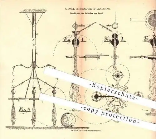 original Patent - G. Paul Litzkendorf in Glauchau , 1880 , Aufziehen der Kegel , Kegeln , Kegelbahn , Bowling , Sport !!
