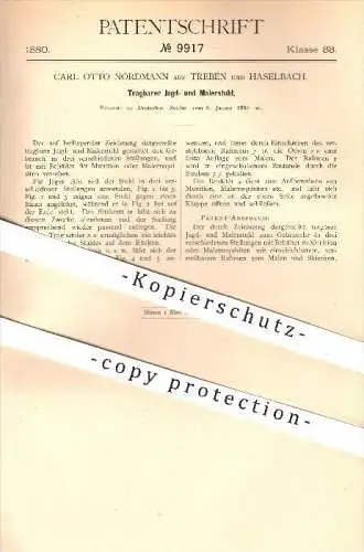 original Patent - Carl Otto Nordmann auf Treben und Haselbach , 1880 , Tragbarer Jagd - u. Malerstuhl , Stuhl , Jäger