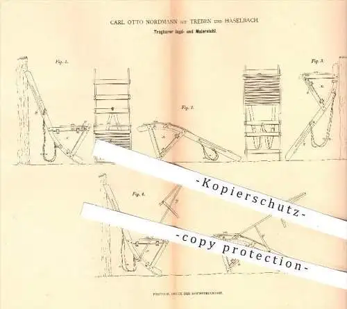 original Patent - Carl Otto Nordmann auf Treben und Haselbach , 1880 , Tragbarer Jagd - u. Malerstuhl , Stuhl , Jäger