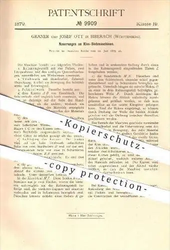 original Patent - Graner und Josef Ott in Biberach , 1879 , Kies - Siebmaschinen , Sieben , Straßenbau , Bau !!!