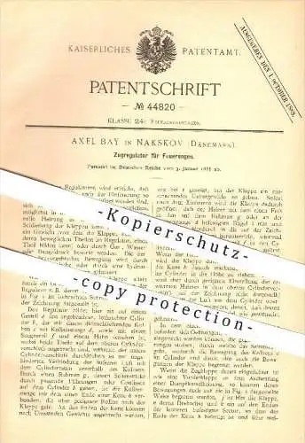 original Patent -  Axel Bay in Nakskov , Dänemark , 1888 , Zugregulator für Feuerungen , Regulator , Ofen , Ofenbauer !!