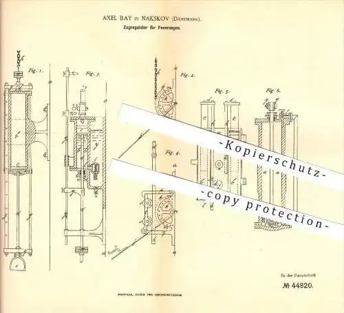 original Patent -  Axel Bay in Nakskov , Dänemark , 1888 , Zugregulator für Feuerungen , Regulator , Ofen , Ofenbauer !!
