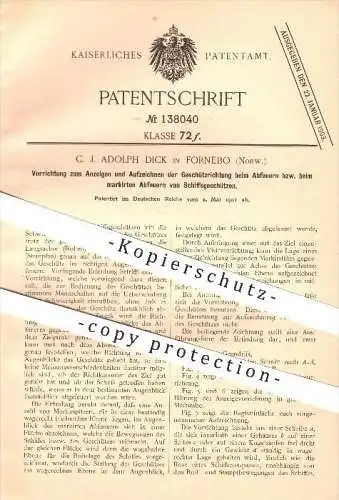 original Patent - C. J. Adoplh Dick in Fornebu , Norwegen , 1901 , Abfeuern von Schiffsgeschützen , Schiffe !!!