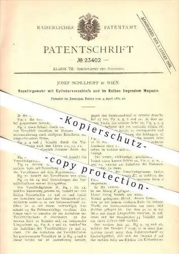 original Patent - Josef Schulhoff in Wien , 1882 , Repetiergewehr , Gewehr , Waffen , Geschosse !!!