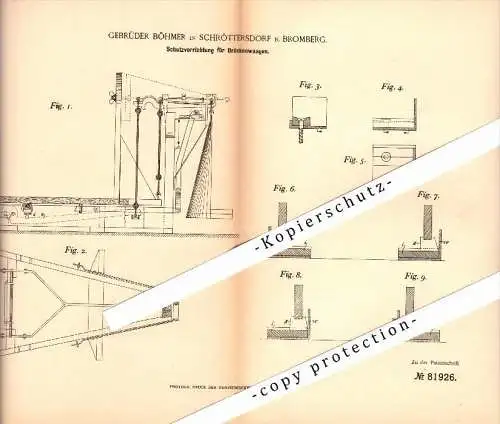 Original Patentschrift - E. Böhmer in Schröttersdorf / Skrzetusko , 1894 , Waage , Brückenwaage , Bromberg / Bydgoszcz !
