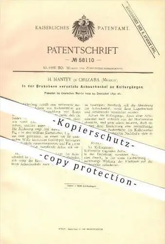 original Patent - H. Mantey in Orizaba , Mexiko , 1890 , Versetzte Achsschenkel an Kollergängen , Mühlen !!!