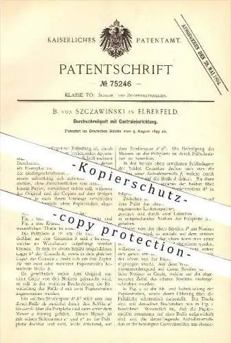 original Patent - B. von Szczawinski in Elberfeld , 1893 , Durchschreibpult mit Kontrolleinrichtung , Wuppertal !!!