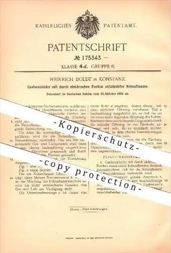 original Patent - Heinrich Boldt in Konstanz , 1904 , Gasfernzünder !!!