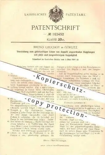 original Patent - Bruno Gruchot in Görlitz , 1904 , Vorrichtung zum gleichzeitigen Lösen von doppelten Kupplungen !!!