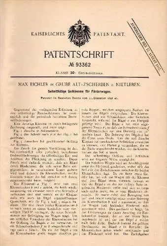 Original Patent - Max Eichler in Grube Alt - Zscherben b. Nietleben ,1896, Klemme für Förderwagen , Lore , Teutschenthal
