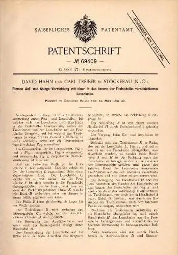 Original Patent - David Hahn und Carl Treiber in Stockerau b. Wien , 1892 , Riemenvorrichtung für Maschinen !!!