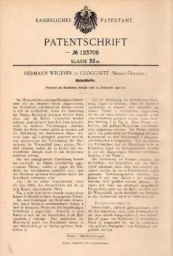 Original Patentschrift - Hermann Wegerer in Gloggnitz , 1900 , Holzschleifer , Tischlerei , Holz !!!