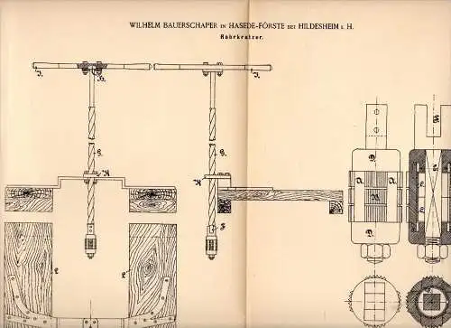 Original Patentschrift - W. Bauerschaper in Hasede - Förste , 1890 , Rohrkratzer , Dampfkessel , Hildesheim !!