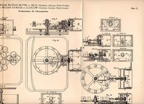 Original Patentschrift -W. Watson Mutter in Islay , Argyle ,1890, distilled apparatus for liquids , distillation Glasgow