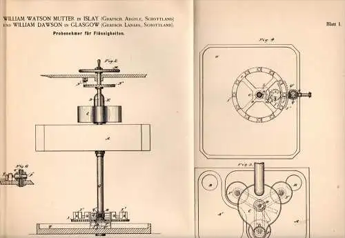 Original Patentschrift -W. Watson Mutter in Islay , Argyle ,1890, distilled apparatus for liquids , distillation Glasgow