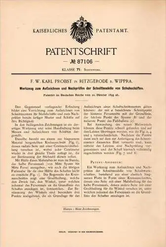 Original Patentschrift - K. Probst in Ritzgerode b. Wippra , 1895 , Werkzeug für Schuhe , Schuhmacher , Sangerhausen !!!
