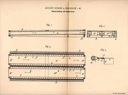 Original Patentschrift - A. Schlee in Hagenow i. Meckl. , 1892 , Sieb mit Kastenrinne , Mühle , Müller !!!