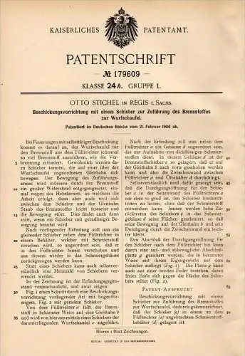 Original Patentschrift - Otto Stichel in Regis - Breitingen , 1906 , Beschickungsapparat für Brennstoffe !!!