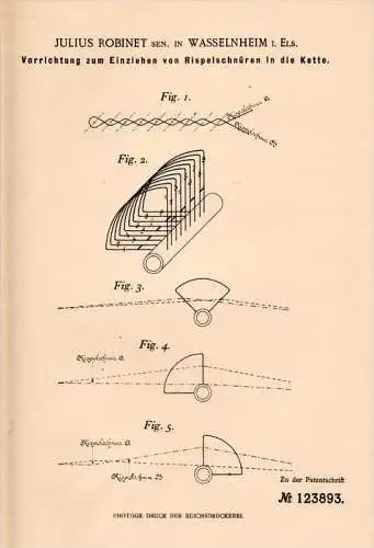 Original Patentschrift - J. Robinet à Wasselonne i. Els. ,1900, Appareil pour le textile, fil , Tissue , Wasselnheim !!!