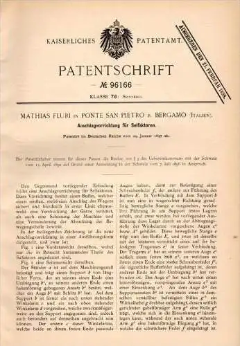 Original Patentschrift - M. Fluri in Ponte Pietro , 1897 , Apparecchi per la filatura macchina, la filatura , Bergamo !!