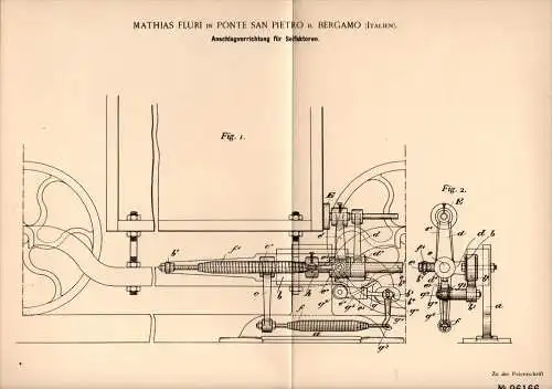 Original Patentschrift - M. Fluri in Ponte Pietro , 1897 , Apparecchi per la filatura macchina, la filatura , Bergamo !!
