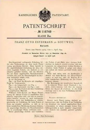 Original Patentschrift - F. Estermann in Rottweil , 1899 , Korsett , Corset , Corsage  !!!