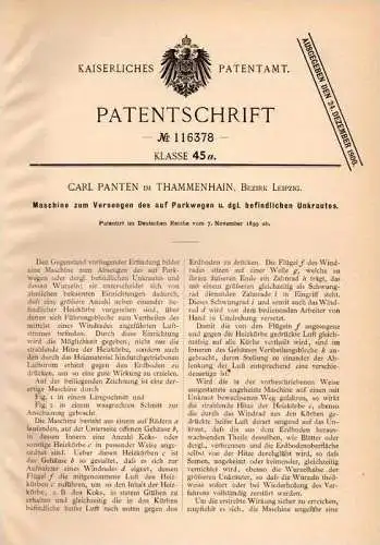 Original Patentschrift - Carl Panten in Thammenhain , Bez. Leipzig , 1899, Maschine zur Unkraut - Vernichtung , Lossatal