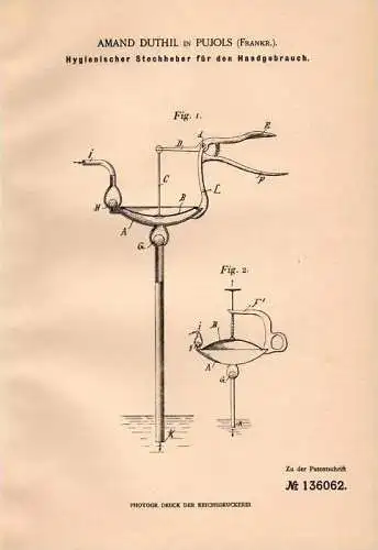 Original Patentschrift - Amand Duthil in Pujols , 1901 , Stechheber für Handgebrauch !!!