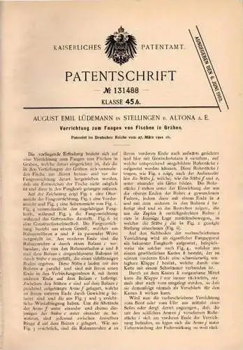 Original Patentschrift - A. Lüdemann in Stellingen b. Altona a.E., 1901 , Fischfang - Apparat , Fisch , Angler , Hamburg