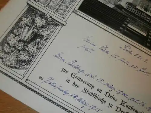 Inneres der Kirche Neustrelitz - 1900 - auf großer Urkunde zur Konfirmation v. Erna Belling , Mecklenburg !!