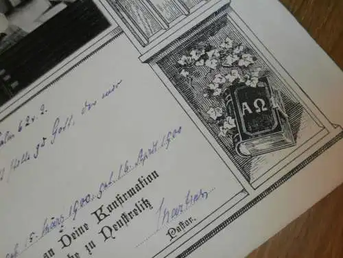 Inneres der Kirche Neustrelitz - 1900 - auf großer Urkunde zur Konfirmation v. Erna Belling , Mecklenburg !!