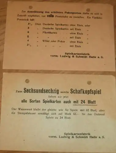 Bestellscheine für Kartenspiele , ca. 1930 , Spielkartenfabrik Ludwig & Schmidt in Halle a.S., Spielkarten , Skat Poker
