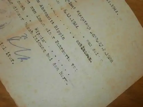 Marschbefehl Löbau / Grodden nach Rippin / Rypin bei Thorn , 1944 , Helmuth Wierutsch , Westpreußen , Mecklenburg !!