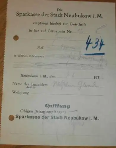 Sparkasse der Stadt Neubukow in Mecklenburg , 1935 , alte Rechnung / Quittung , Bank !!