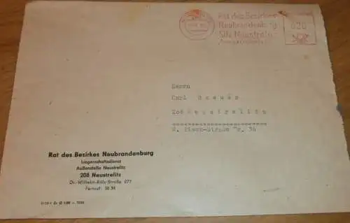 Rat des Bezirkes Neubrandenburg - Sitz Neustrelitz - Carl Roewer , 1968 , alter Briefumschlag , Stempel !!