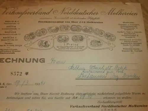 Norddeutsche Molkereien , 1932 ,alte Rechnung , Molkerei , Rostock , Stettin , Breslau , Berlin , Neuhausen Mecklenburg