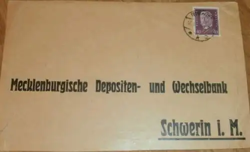 Mecklenburgische Depositen- und Wechselbank Schwerin 1922 , Strelitz Alt , Neustrelitz , Bank , Mecklenburg ,Brief-Cover