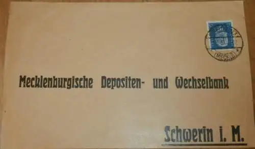 Mecklenburgische Depositen- und Wechselbank Schwerin 1922 , Strelitz Alt , Neustrelitz , Bank , Mecklenburg ,Brief-Cover