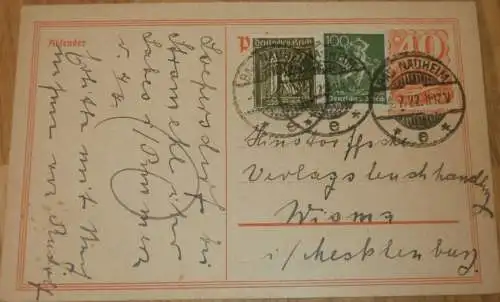 Hinstorffsche Verlags-Buchhandlung in Wismar , 1922 , Stramehl b. Labes i. Pommern ,  alte Postkarte  Mecklenburg !!