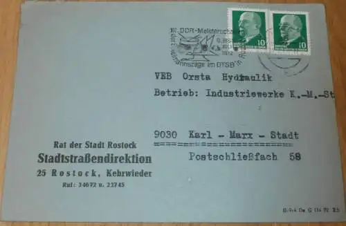 Rat der Stadt Rostock - Stadtstraßendirektion , 1972 , alter Briefumschlag , Reklame , Mecklenburg !