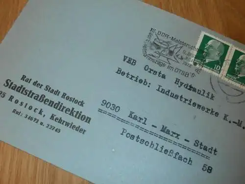 Rat der Stadt Rostock - Stadtstraßendirektion , 1972 , alter Briefumschlag , Reklame , Mecklenburg !
