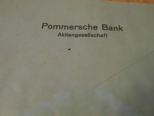 Pommersche Bank Stettin , 1939 , alter Briefumschlag , Stempel , Reklame , Bank , Pommern , Mecklenburg !!