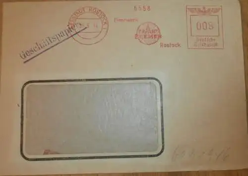 Eisenwerk Draht-Bremer in Rostock i.M., 1944 , alter Briefumschlag , Stempel , Reklame , Mecklenburg !!