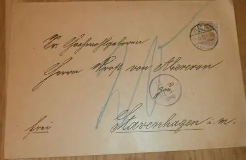 Hochwohlgeborener von Abercron , 1917 , Tarnow b. Kleeth , Stavenhagen , Adel , alter Briefumschlag , Mecklenburg !!