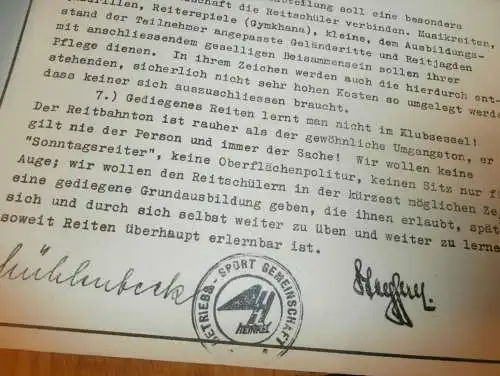 Heinkel Werke Rostock - Betriebs-Sport-Gemeinschaft , 1939 , Reitausbildung , Prospekt / Plan , Pferde ,  6 Seiten !!!