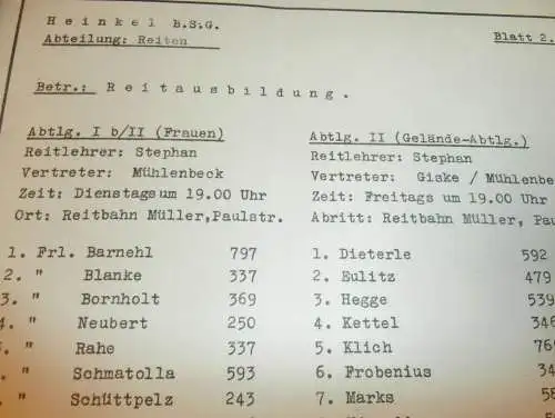Heinkel Werke Rostock - Betriebs-Sport-Gemeinschaft , 1939 , Reitausbildung , Prospekt / Plan , Pferde ,  6 Seiten !!!