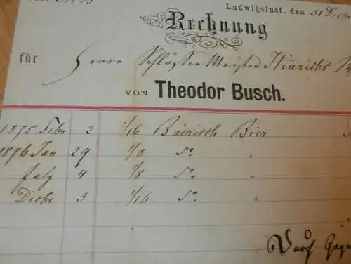 Ludwigslust - Theodor Busch , 1876 , alte Rechnung , Mecklenburg !!